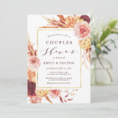 Boho Burgundy Terracotta Floral Couples Dusche Einladung (Stehend Vorderseite)