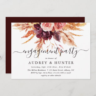 Boho Burgundy Terracotta Floral Engagement Party  Einladung