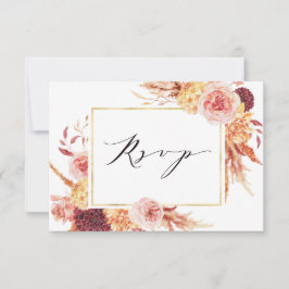 Boho Burgundy Terracotta Floral Gold Rahmen Weddin RSVP Karte