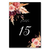 Boho Burgundy Terracotta Floral Wedding Black Tischnummer (Vorderseite)