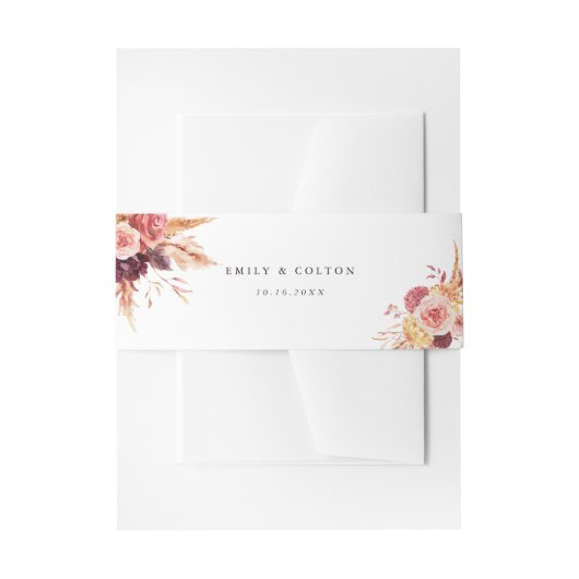 Boho Burgundy Terracotta Floral Wedding Einladungsbanderole (Vorderseite Beispiel)