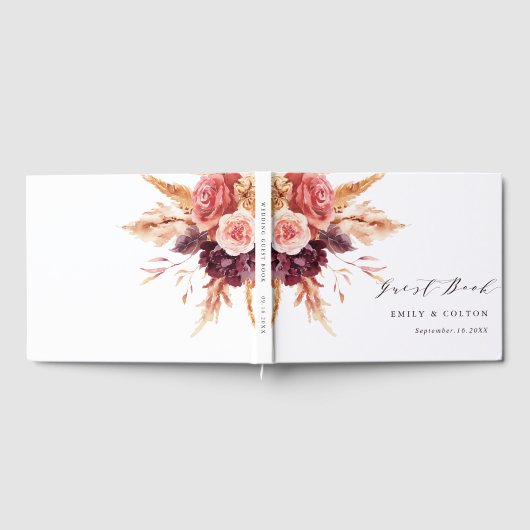 Boho Burgundy Terracotta Floral Wedding Gästebuch (Voll)
