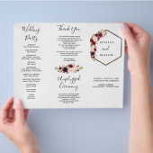 Boho Burgundy Tri-Fold Wedding Program Flyer (Hand)