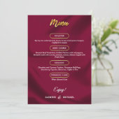 Boho Burgundy und Gold Elegante Script Wedding Menükarte (Stehend Vorderseite)