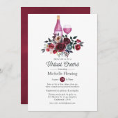 Boho Burgundy und Navy Wine Virtual Brautparty Einladung (Vorne/Hinten)