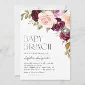 Boho Burgundy und Peach Blume Fall Baby Brunch Einladung (Vorderseite)