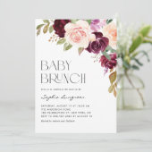 Boho Burgundy und Peach Blume Fall Baby Brunch Einladung (Stehend Vorderseite)