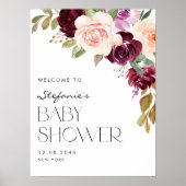 Boho Burgundy und Peach Blume Fall Babydusche Poster (Vorne)
