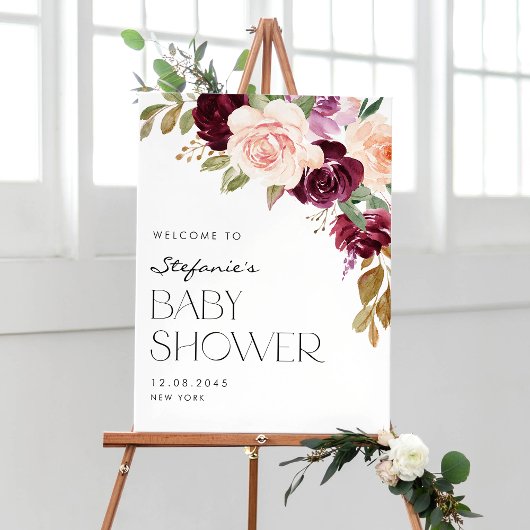 Boho Burgundy und Peach Blume Fall Babydusche Poster