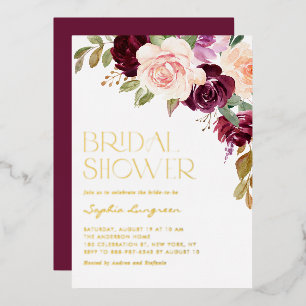 Boho Burgundy und Peach Blume Fall Brautparty Folieneinladung
