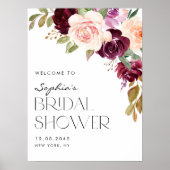 Boho Burgundy und Peach Blume Fall Brautparty Poster (Vorne)