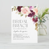 Boho Burgundy und Peach Blume Fall Bridal Brunch Einladung (Stehend Vorderseite)