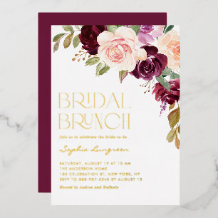 Boho Burgundy und Peach Blume Fall Bridal Brunch Folieneinladung