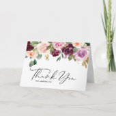 Boho Burgundy und Peach Blume Hochzeit im Herbst Dankeskarte (Vorderseite)