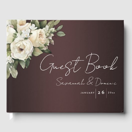 Boho Burgundy und White Rose Bouquet Wedding Gästebuch (Vorderseite)