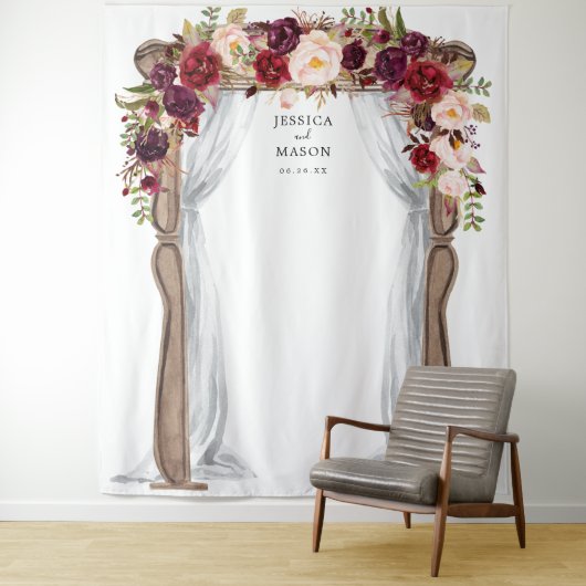 Boho Burgundy Wedding Arch Backdrop Foto Stand Wandteppich (Beispiel)