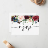 Boho Burgundy Wedding RSVP QR Code Card Mitteilungskarte (Vorderseite/Rückseite Beispiel)
