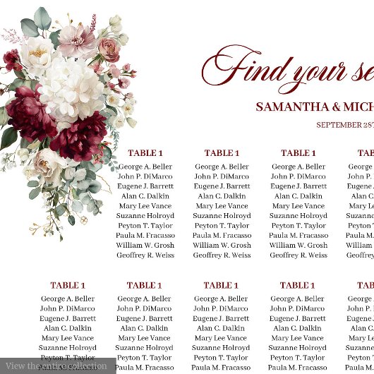 Boho Burgundy White Floral Wedding Chart Poster