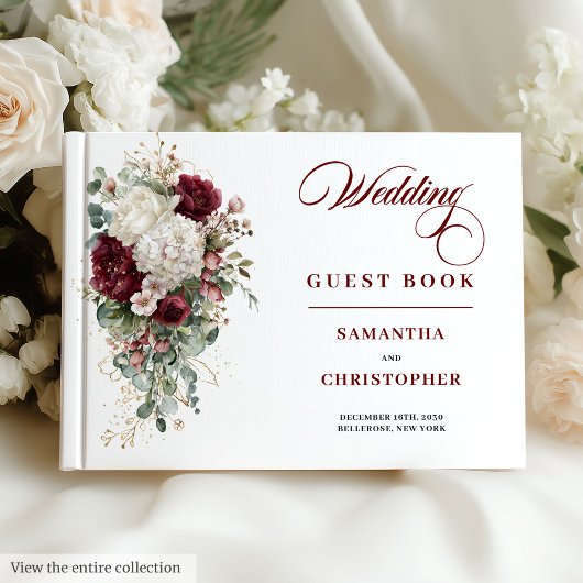 Boho Burgundy White Floral Wedding Guest Book Gästebuch
