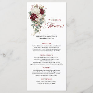 Boho Burgundy White Floral Wedding Menu Card Menükarte