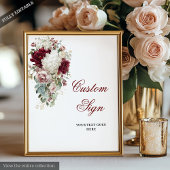Boho Burgundy White Garden Rose Wedding Custom Poster