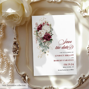 Boho burgundy White gold Blumenkarte Save the Date Einladung