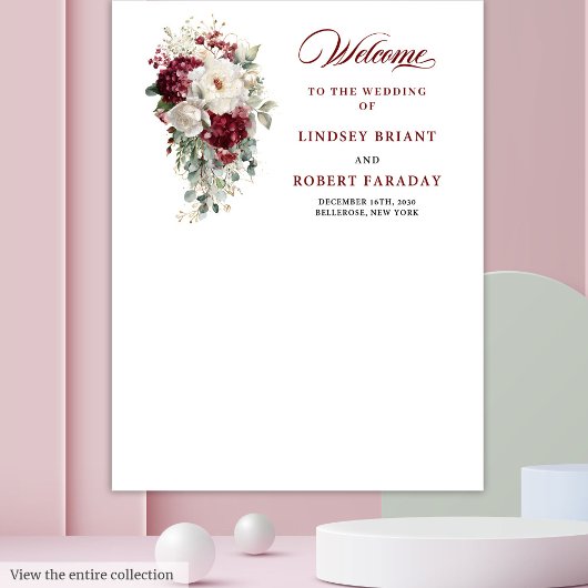 Boho Burgundy White Rustic Floral Weddrop Wandteppich