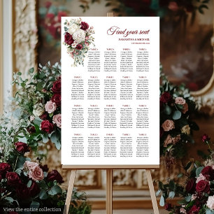 Boho Burgundy White Wedding Seating Poster