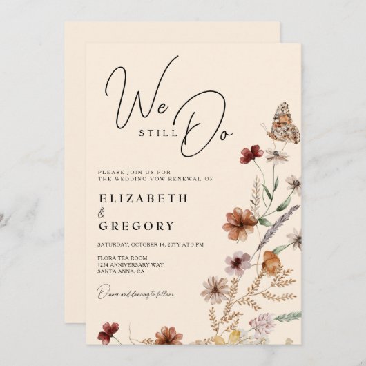 Boho Burgundy Wildblume wir machen noch Vow Erneue Einladung (Vorne/Hinten)