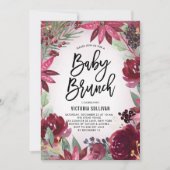 Boho Burgundy Winter Floral Baby Dusche Brunch Einladung (Vorderseite)