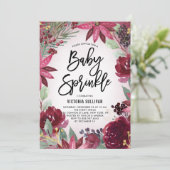 Boho Burgundy Winter Floral Baby Showküche Einladung (Stehend Vorderseite)