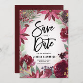 Boho Burgundy Winter Floral Frame Winter Save The Date (Vorne/Hinten)