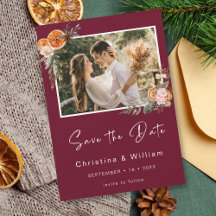 Boho Burgundy Winter Holiday Wedding Retten Sie da