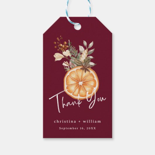 Boho Burgundy Winterurlaub Hochzeit getrocknet Ora Geschenkanhänger (Vorderseite)