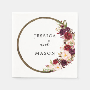 Boho Burgundy Wreath Wedding Cocktail Napkin Serviette