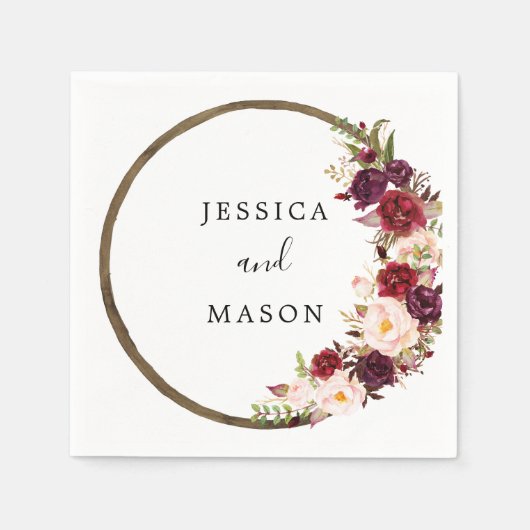 Boho Burgundy Wreath Wedding Cocktail Napkin Serviette (Vorderseite)