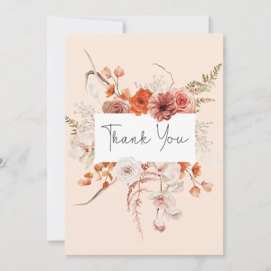 Boho Burnt Orange Arch Monogram Peach Dankeskarte (Vorderseite)