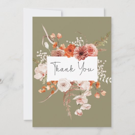 Boho Burnt Orange Arch Monogram Sage Dankeskarte (Vorderseite)