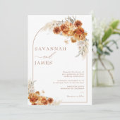 Boho Burnt Orange Arch Wedding Einladung (Stehend Vorderseite)