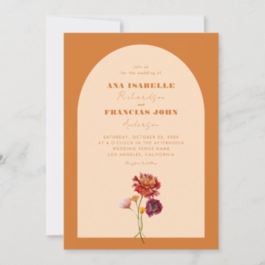 Boho Burnt Orange Arch Wildblume Monogram Wedding Einladung (Vorderseite)