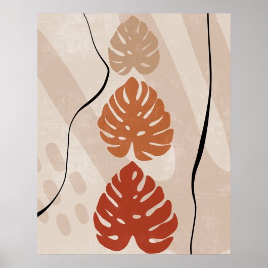 Boho Burnt Orange Beige Monstera Kunst, Dichtung u Poster (Vorne)
