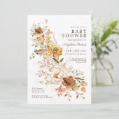 Boho Burnt Orange Butterscotch Blume Babydusche Einladung (Stehend Vorderseite)