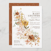 Boho Burnt Orange Butterscotch Blume Babydusche Einladung (Vorne/Hinten)