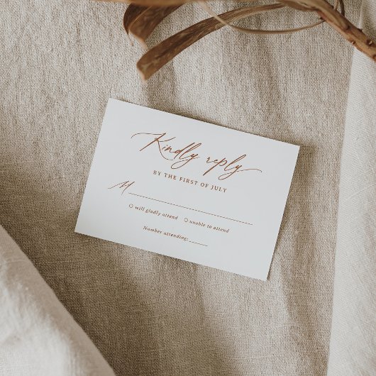 Boho Burnt Orange Calligrafy Wedding RSVP Karte