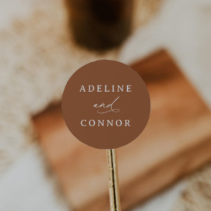 Boho Burnt Orange Calligrafy Wedding Runder Aufkleber