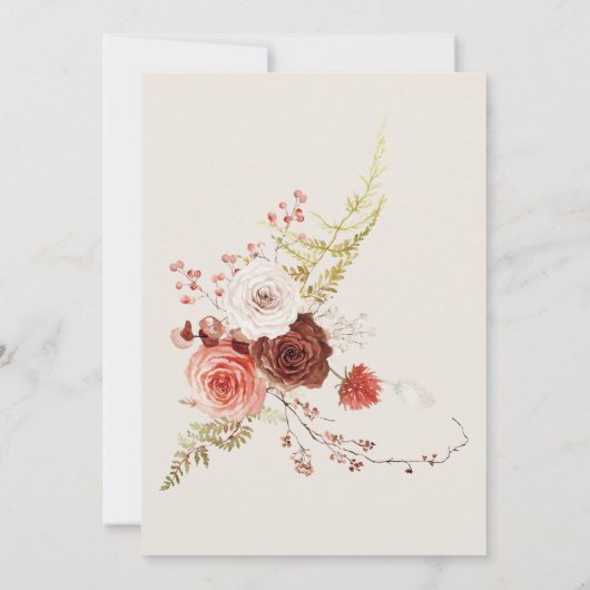 Boho Burnt Orange Fall Floral Arch Monogram Beige Einladung (Rückseite)