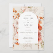 Boho Burnt Orange Fall Floral Arch Monogram Beige Einladung (Vorderseite)