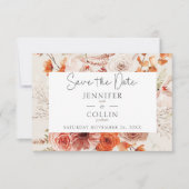 Boho Burnt Orange Fall Floral Arch Monogram Beige Save The Date (Vorderseite)