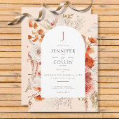 Boho Burnt Orange Fall Floral Arch Monogramm Peach Einladung