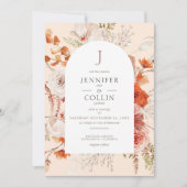 Boho Burnt Orange Fall Floral Arch Monogramm Peach Einladung (Vorderseite)